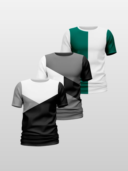 CAMISETA ESTAMPADA X 3 (P14 TRICOLOR, TRIBLANC, GREENWAI)