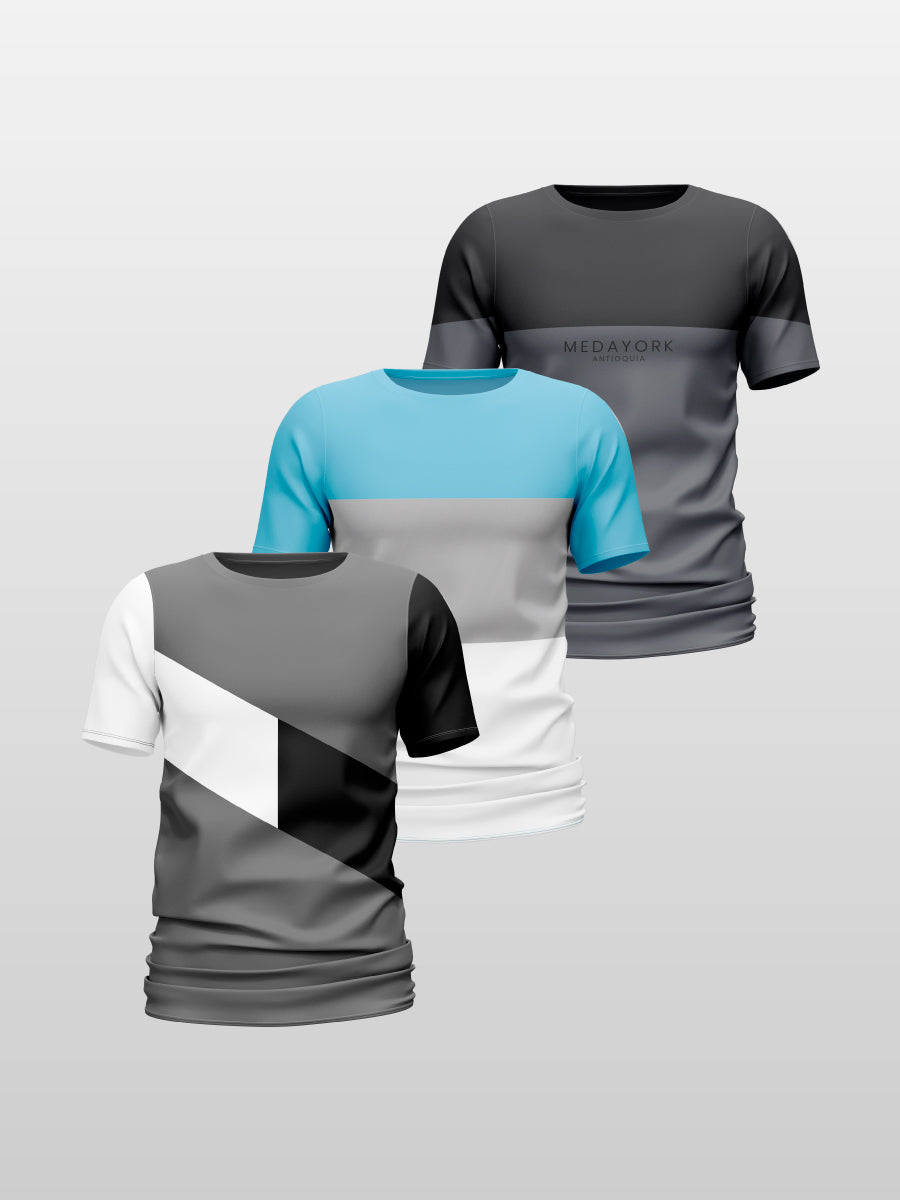 CAMISETA ESTAMPADA X 3 (P4 TRIBLANK, GRAYWAI, MEDAYORK)